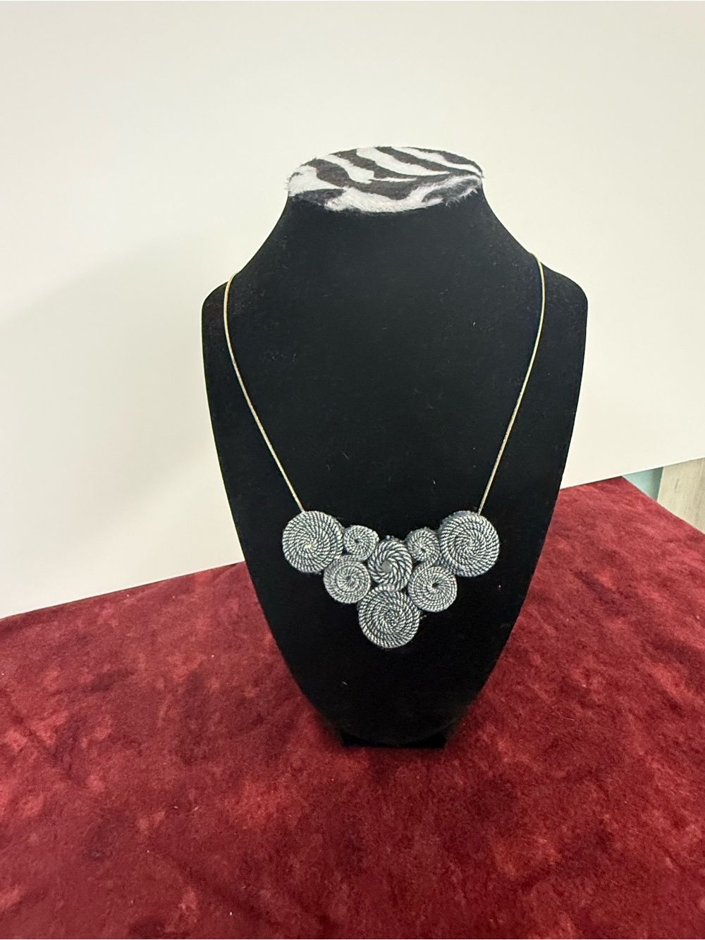925 Sterling Silver Snake Chain Denim Textile Spiral Statement Necklace